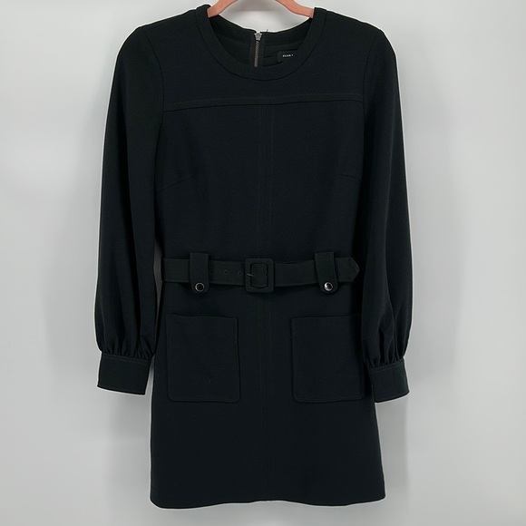 Club Monaco Black Sheath Dress with Bishop Sleeves Belt Size 0 - Picture 1 of 12